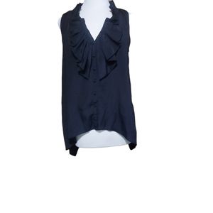 Pure Sugar M Sleeveless Blouse Black Top Shirt Waterfall Ruffle Button T…